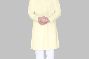 Men's Premium Ethnic Kurta with Mandarin Collar & Full Sleeves – Light Cream