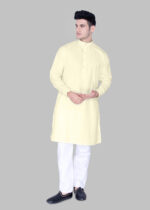 Men's Premium Ethnic Kurta with Mandarin Collar & Full Sleeves – Light Cream - Image 2