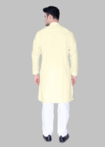 Men's Premium Ethnic Kurta with Mandarin Collar & Full Sleeves – Light Cream - Image 3