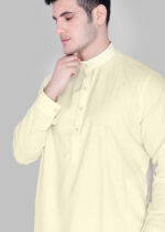 Men's Premium Ethnic Kurta with Mandarin Collar & Full Sleeves – Light Cream - Image 4