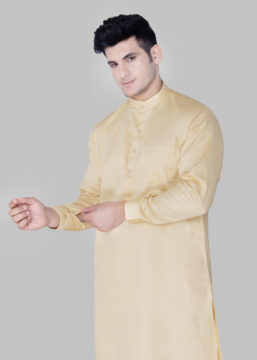 Men's Premium Ethnic Kurta with Mandarin Collar & Full Sleeves – Sand Beige